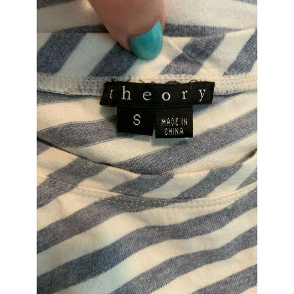 Theory gray cream striped Cotton Asymmetrical 3/4 Sleeve Top Size Small - Picture 3 of 6